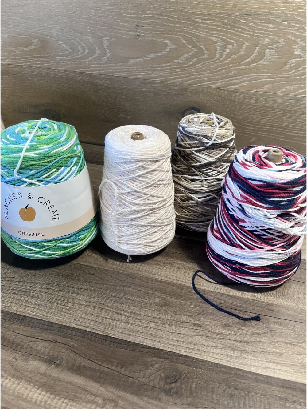 Peaches & Creme 100% Cotton 4-Ply Yarn Cones Lot 4 Mixed Colors